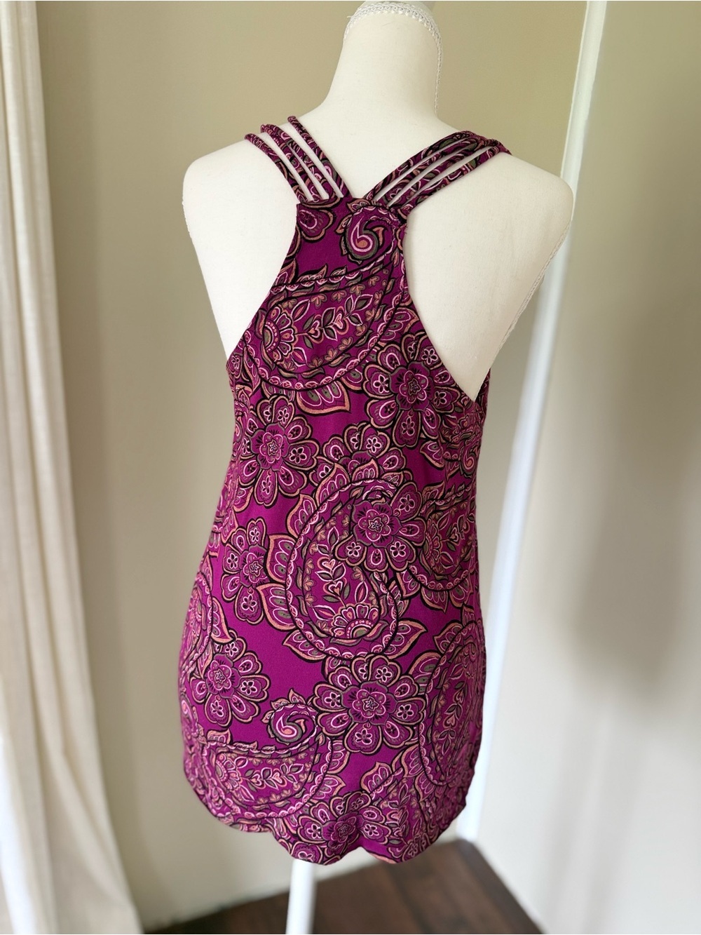 Vintage Y2K Tank Embellished Floral V-Neck Top Magenta Fresh Brewed Beaded M - Picture 4 of 6
